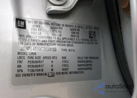 2012 Chevrolet Captiva Sport from USA, damaged, VIN 3GNFL4E59CS634103